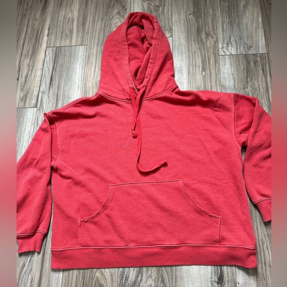Aerie Distressed Oversized Hooded Sweatshirt Relaxed Comfy  in Red Size Small
